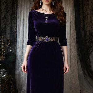 Vintage 90s Kathie Lee Purple Velvet Midi Dress Minimalist Bodycon Cocktail S